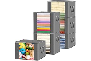 UCAMP Lot de 6 Sac Rangement Vetement,Boite Rangement Déménagement Sac de Rangement pour Vêtements,Sac de Rangement pour Couette avec Poignée Renforcée pour Literie Couvertures Oreillers Jouets,Gris