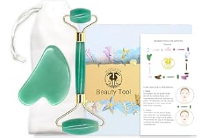 SODACODA Crystali Set Gua Sha - Massaggio Viso Tradizionale Cinese per la Bellezza - Raschietto e Rullo in Pietra Semi-Preziosa (Aventurina dell'India)