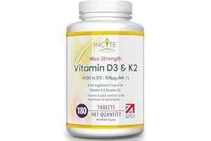 Vitamin D3 K2 (MK7) 100 UG - Vitamin D3, 4000iu & Vitamin K2-180 Premium Vegetarian Tablets - 6 Month’s Supply - High Strength Quality - Made in The UK by Incite Nutrition®