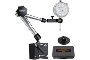 Neoteck Comparatore Centesimale Meccanico 0-20mm con Base Magnetica Set Indicatore Metrico in Acciaio Inox + Staffa Flessibile braccio Porta Quadrante Max Pull 80KG Controllo ON/OFF