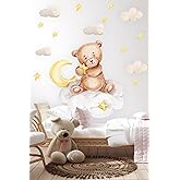 MSticker-Ayda Oturan Ayıcık Yıldızlar Ve Ay &Ccedil;ocuk Bebek Odası Duvar Sticker Seti