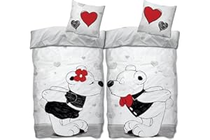 SkyBrands Miś komplet pościeli dla par, 4-częściowa, 135 x 200 cm, 80 x 80 cm, komplet pościeli dla par, komplet pościeli dla par, miłość, partnerzy, pościel 4-częściowa, mikrofibra