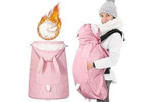 Orzbow Funda portabebés de invierno con capucha desmontable, impermeable y resistente al viento, con bolsillos grandes, ajuste universal para portabebés y taburete de cintura | con bolsa de