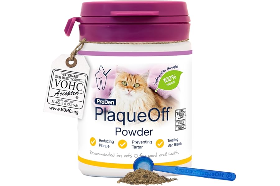 ProDen PlaqueOff 40g Powder for Cats, 100% Natural Tooth Care Powder, Protects Against Bad Breath, Helps with Tartar and Plaque