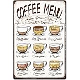 SUPERDANT Coffee Menu Metal Signs Coffee Tin Signs Country Art Sign Wall Plaques Iron Poster Art for Kitchen Dining Room Bar 