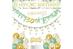 DEARLIVES 30th Birthday Decorations,Sage Green 30th Birthday Party Decorations Include Happy 30th Birthday Banner,Triangle Flag and Confetti Balloons for Party Birthday Decorations