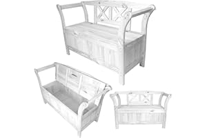 ‎KADAX KADAX Gartenbank, 119x45x73 cm Banktruhe aus Einer Holzfaserplatte, Sitzbank mit Stauraum und Rücklehne, Holzbank für Garten, Balkon (119 cm/Weiß)
