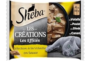 Sheba Les Créations pour chat adulte – Les Effilés – Sélection à la volaille en sauce – Nourriture humide pour chats – Sachets fraîcheur 52 x 85g