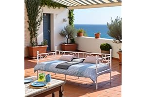 buybyroom Daybed Single Sofa Bed Frame with Headboard and Solid Metal Slat Outdoor Bed for Patio, Garden, Living Room (White)