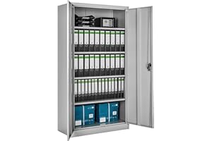 TecTake® Armadio Porte Battenti con 2 Ante e 5 Ripiani, Mobile con Serratura Chiave, Armadietto Ufficio in Metallo, Mobili Ufficio, Archivio - Grigio