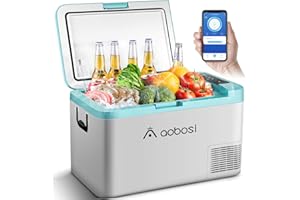 AAOBOSI Camping Fridge 25 L, Car Fridge 12/24 V DC, APP Control Car Refrigerator, -20 °C to 20 °C Portable Freezer for Car, Campervan, Lorry, Truck, Boat(Sky Blue)