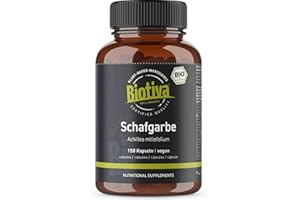 ‎BIOTIVA Schafgarbe Bio 150 Kapseln - Achillea Millefolium - 100% Vegan - Korbblütler - rein pflanzlich - Abgefüllt und zertifiziert in Deutschland - HPMC Kapseln - Biotiva