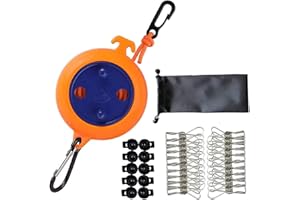 QeeHeng Camping einziehbare Wäscheleine, tragbare Reise-Wäscheleine, verstellbar, 10 m, mit 10 Stoppern, 20 Winddichte Wäscheklammern