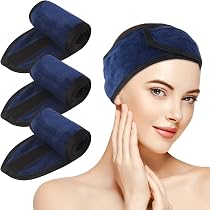 3 Bandeaux Maquillage XCOZU - Blanc, Noir, Rose - Pour Sport, Yoga, Douche - Tissu Absorbant Et Ajustable
