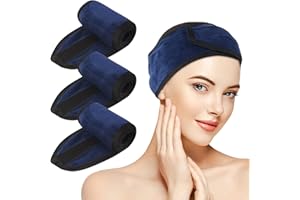 KinHwa Bandeau Cheveux Femme Maquillage, Microfibre Soin Visage Scratch pour Yoga Spa Bain Sports Lavable Bleu Marine 3 Pcs
