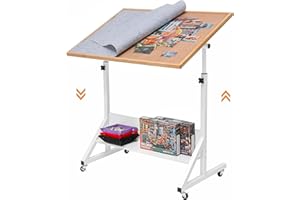 Tektalk Table puzzle avec réglage de l'angle et de la hauteur, planche à puzzle avec couvercle, chevalet de puzzle inclinable avec pieds de table, entouré de 4 roues à roulettes, pour jusqu'à 1500