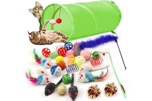 QUOZUO 31 Stück Katzen Spielzeug mit Katzentunnel, Bälle, Katzenspielzeug Mäuse, Federspielzeug, Plüschspielzeug, Interaktives Katzenspielzeug für Katzen, Katzen zubehör