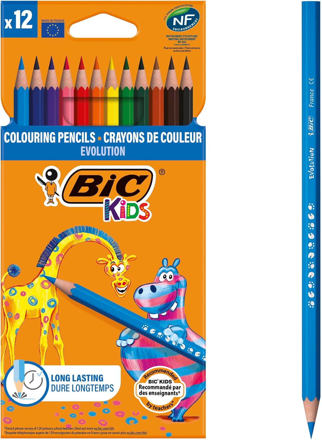 Bic Kids Evolution Ecolutions Crayons De Couleur, Coloris Assortis, 12 unités