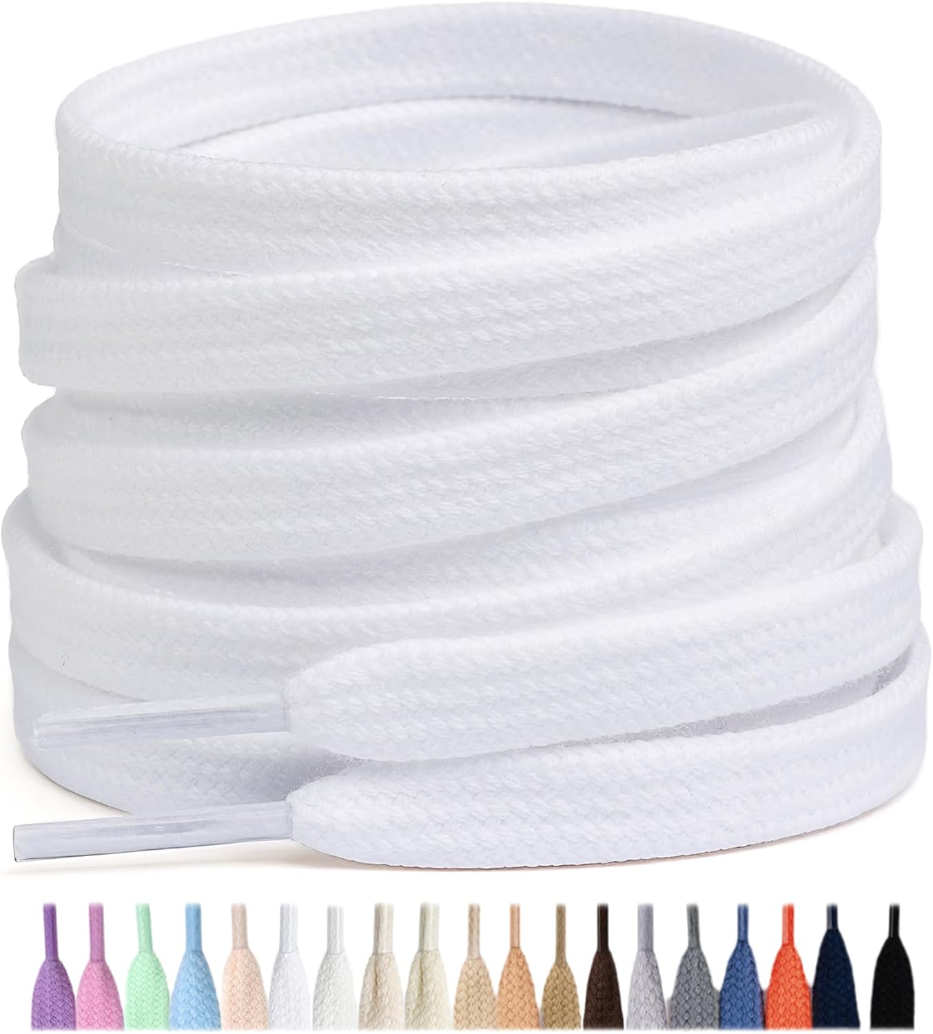 Stepace 2 Pairs 100% Cotton Flat Shoe Laces 8mm Wide Shoelaces for Sneaker Running Athletic Shoes