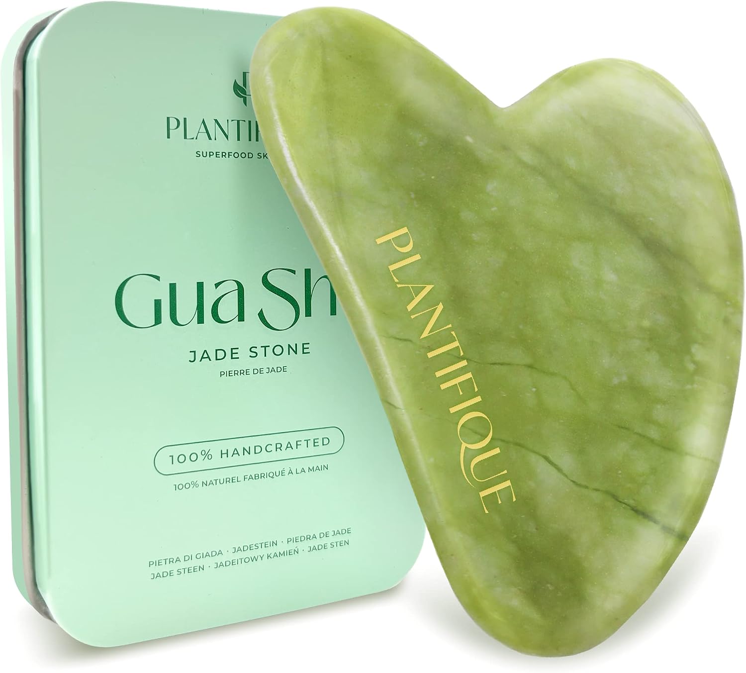 Plantifique Gua Sha Facial de Jade Auténtico - Masajeador Facial para Tonificar y Reafirmar la Piel - Guasha Jade Piedra Natural
