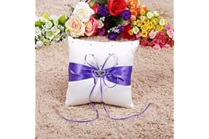 JULYKAI Double Hearts Diamonds Ring Pillow Bowknot Wedding Ring Cushion Pillow, Wedding Ring Pillow, Square Shape Ring Pillow Elegant and Delicate Pillow Ring Pillow, for(purple)