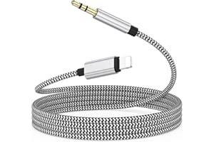Amzpas Cavo Aux [Certificato MFi], Cavo Lightning Jack da 3,5mm, Cavo Audio per Auto, Adattatore per Cuffie Audio Ausiliario da Lightning a Jack da 3,5mm per lPhone 14/13/Pro Max/12/11 (Argento)