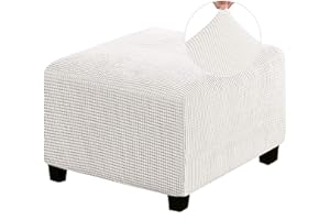 HJLRR Quadratischer Ottomanen-Bezug, dehnbar, dick, weicher Jacquard-Stoff, Fußhocker-Schutzbezüge, Abnehmbarer Rutschfester Möbelschutz, Aufbewahrung, Fußhocker, Weiß