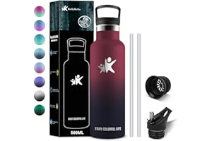 KollyKolla Botella Termica Niños, 500ml, Botella Agua Acero Inoxidable con Pajita y Filtro, Cantimplora Termica Sin BPA, Reutilizable, a Prueba de Fugas, Termo para Deporte, Oficina, Colegio, Ciclismo