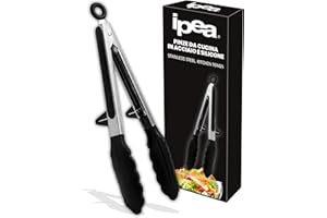 IPEA Pinze da Cucina in Acciaio Inox con Punte in Silicone - Pinza Professionale per Barbecue, Carne, Insalata, Pasta Buffet con Sistema di Bloccaggio - Pinze da Chef Resistenti al Calore - 27 cm