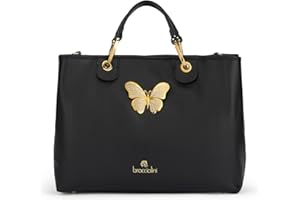 Braccialini Rock Bauletto con patch realizzati a ricamo e applicazioni in jais e paillettes arricchiti da una fitta cascata di micro borchiette dorate e da una maxi catena con ciondolo logato a forma