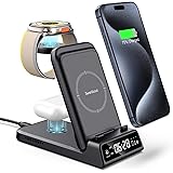 SwanScout Stazione Ricarica per Apple, 4 in 1 Caricatore Wireless Pieghevole per iPhone 15/14/13/12/11 Pro/Max/Plus/SE/XR/X, 