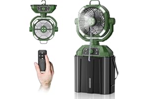FUBEGI Portable Misting Fan for Outdoor Patio, 20000mAh Rechargeable Battery Operated Camping Fan with 6L Bucket, Strong Winds, 4 Large Spray Outlets, for Fishing/Travel/Garden Party/Golf/Tent, Green