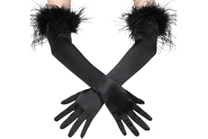 Coucoland Long Opera Gloves - Satin Feather 1920s Style Bridal Fancy Dress for Wedding Prom - Elbow Length Classic