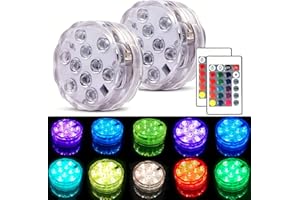 Anziner Underwater Light with Remote Control, Multicolour Pool Lighting, RGB LED, Pack of 2 Waterproof Colour Changing LED Magic Lights for Pool, Vase, Spa, Aquarium, Pond, Wedding (Pack of 2)