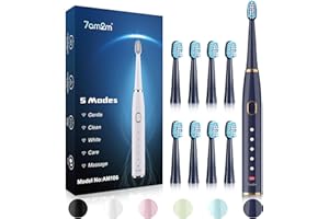 7AM2M Sonic Electric Toothbrush for Adults and Kids- High Power Rechargeable Toothbrushes with 8 Brush Heads (Blue)