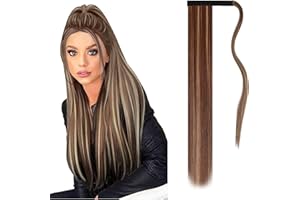 JJstar Postiche Queue de Cheval Extnsion Cheveux 70cm Longue Raides Wrap Around Extension Fausse Queue de Cheval a Clip pour Femmes Fille Rajout Cheveux(Brun cendré/Blond cendré)
