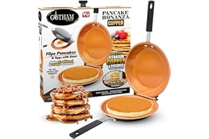 Gotham Steel Double Pan, The Perfect Pancake Maker – Nonstick Copper Easy to Flip Pan, Double Sided Frying Pan for Fluffy Pancakes, Omelets, Frittatas & More! Pancake Pan Dishwasher Safe