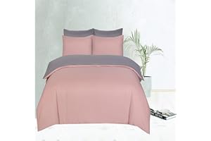 GENERIC Brushed Microfiber Duvet Cover Sets Plain Dye Quilt Cover with Pillowcase Reversible Bedding Set, Blush Pink Grey Soft, Luxury - Double