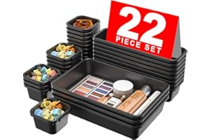 A-LUGEI ‎22 pièces Noir Organisateur Tiroir Rangement et Organisation de Cuisine, Boite Rangement Plastique Maquillage, Rangement Bureau Organisateur, Caisse a Outil Multifonction Coffre Rangement