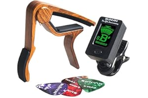 SUNYIN Sintonizzatore Per Chitarra, Capotasto e plettri, Accordatore Digitale a Clip Per Chitarra Acustica, Basso, Violino, Ukulele e Etrumento di Sintonizzazione Cromatica