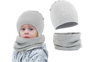Lotbun Kinder Winter Warm Beanie Mütze und Loop Schal, Baumwolle Warme Strickmützen und Schals, Winter Strickmütze mit Schal Wintermütze Schal