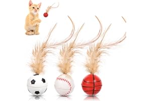 Giantree Skacząca piłka dla kota z piórami, 3 sztuki piłek dla kotów, zabawka dla kotów domowych, średnica 3 cm, interaktywna zabawka dla kotów, sport