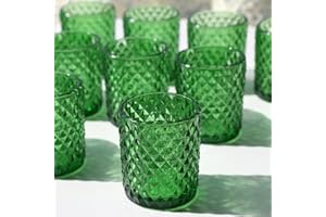 Vohocandle 12pcs Green Tea Light Holders Glass for Wedding Table, Tea Light Candle Holders for Baby Shower, Green Tealight Holder for Party & Holiday Table Decor