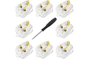 KEAGAR UK Plugs with 13 AMP Fused, 3 pin Mains Plug with Cord Grip Rewireable Heavy Duty Electrical Plug, Rubber Composite Plug, 8 Pack (White)