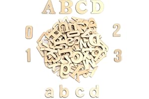 YKKJ 124 pièces Chiffre en Bois Lettre，Lettres Bois，Chiffres en Bois，pour artisanat pendentifs décoration bricolage affiche enfants.