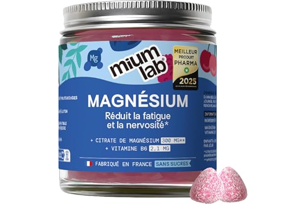 Mium Lab Gummies Magnésium 300mg - Magnesium Citrate et Vitamine B6 - Anti Stress, Fatigue et Nervosité - Complément Alimentaire Magnesium Adulte et Enfant - Goût Fruits Rouges - Gummies Sans sucres