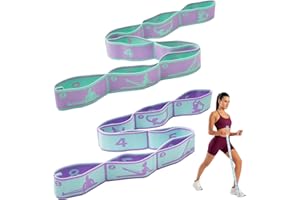 SEEFEY Bande Elastique Fitness,Lot de 2 Sangle de Yoga,Sangle D'exercice,Bandes de résistance à 8 Boucles,Jambes Ceinture D'étirement des Ligaments pour Danse, Pilates, Gymnastique, étirement Efficace