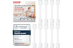 REDTRON Regulowane zamki zabezpieczające przed dziećmi, zamki do szafki dla niemowląt, ulepszony system samoprzylepnych podwójnych zamków do szafek, szuflad, szafy, lodówki(Biały, 9 sztuk)