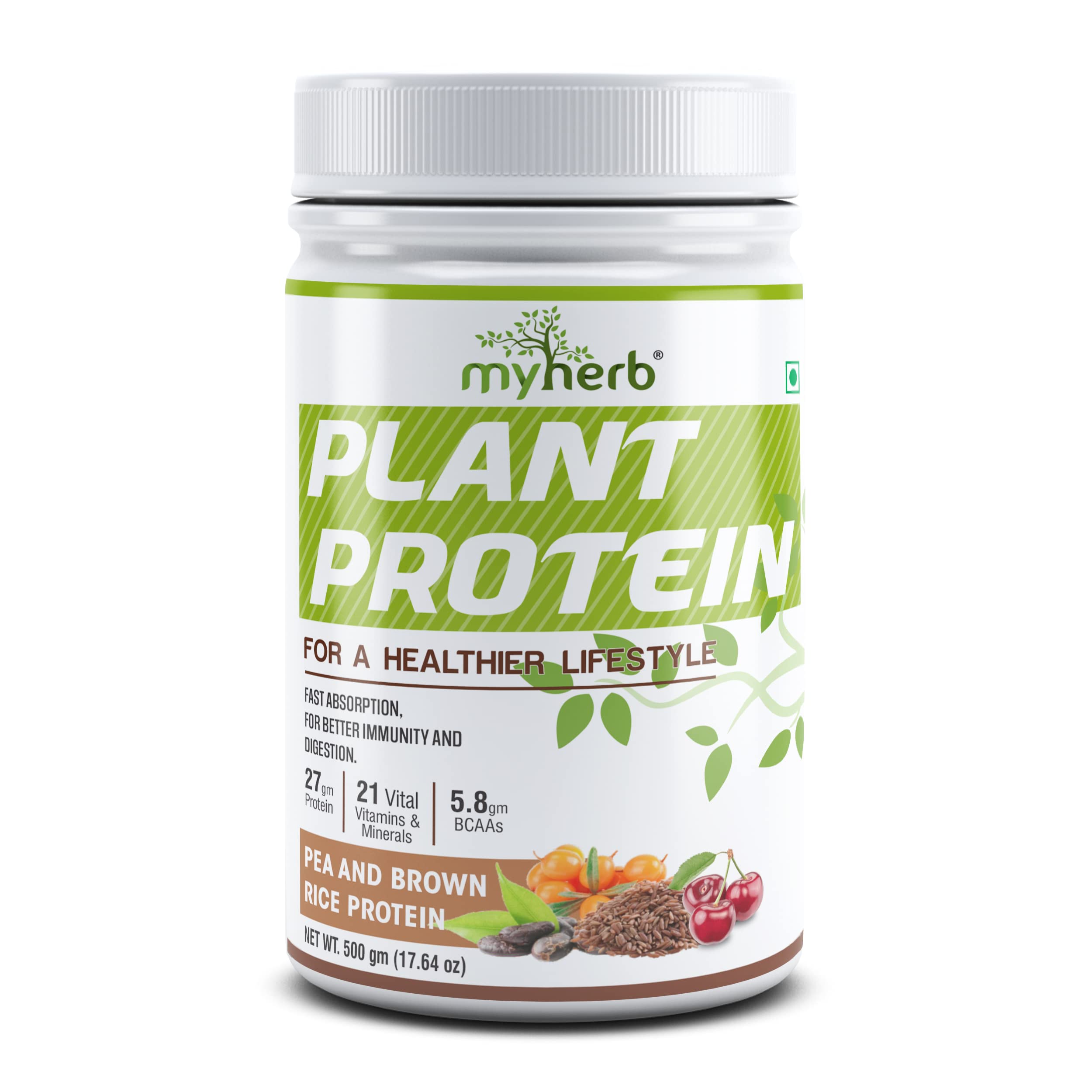 MYHERB Plant Protein Powder | Pea And Brown Rice Protein Powder | Vegan High Protein Powder | 27 gm Protein,21 Vital,6 gm BCC