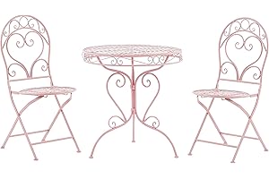 Set de Jardin de type Bistrot Table et 2 Chaises en Métal Rose avec Ornaments Décoratifs pour Terrasse ou Balcon Classique et Romantique Beliani